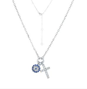 Evil Eye and Cross Necklace Sterling Silver 925