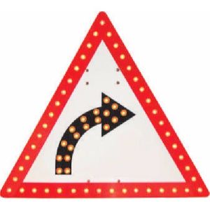 Solar Traffic Right Hand Curve Sign