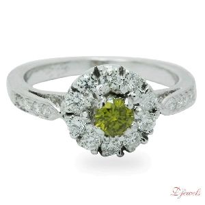 Diamond Ring with Yellow Diamond Hallmarked White Gold Certified Diamond Women's Ring