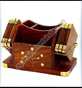 3 Compartments Wooden Coaster Set with Holder