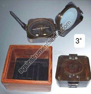 Brass Square Brunton Compass With Wooden Box