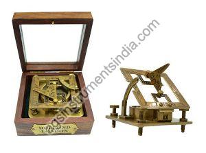 Brass Square Sundial Compass with Wooden Box