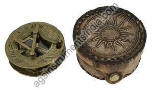 Brass Circular Type Sundial Compass with Leather Box