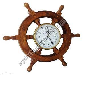 AGSSW-06 Wooden Center Clock Ship Wheel