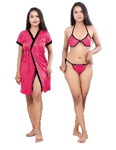 G4Girl Women Jacket Nighty with Lingerie Set (Free Size, B pink)