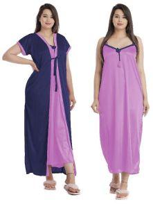 G4Girl Women Jacket Set Nightgown (Free Size, n pink)