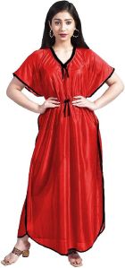 G4Girl Women Satin Plain Maxi Kaftan Nighty Gown (Free Size, Red)