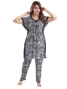 G4Girl Long Printed Kaftan Nightsuit White