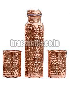 Hammered Copper Bottle & Glass Set