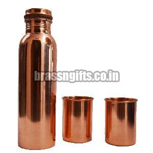 Plain Copper Bottle & Glass Set