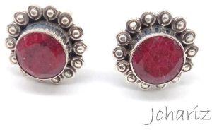 925 Silver Ruby Corundum Gemstone Cufflinks