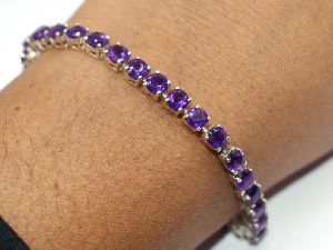 925 Sterling Silver Natural Amethyst Birthstone Tennis Bracelet