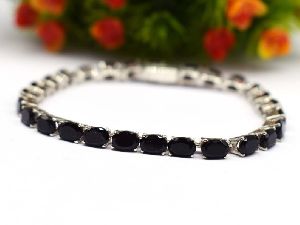 925 Sterling Silver Natural Black Onyx Oval Tennis Bracelet