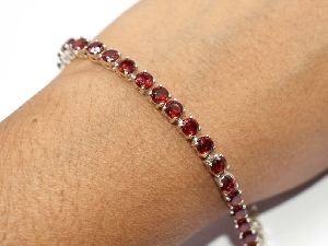 925 Sterling Silver Natural Garnet Round Birthstone Tennis Bracelet