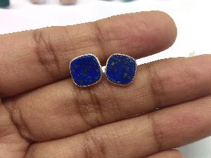 925 Sterling Silver Lapis Lazuli Cushion Gemstone Stud Earrings