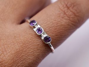925 Sterling Silver Natural Amethyst February Birthstone Ring