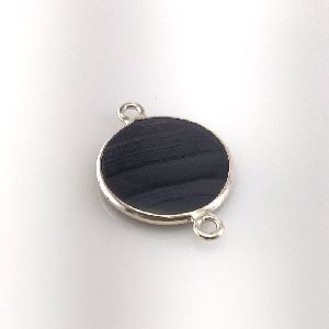 925 Sterling Silver Natural Black Onyx Connector