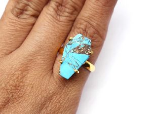 925 Sterling Silver Natural Blue Copper Mohave Turquoise Coffin Ring