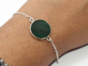 925 Sterling Silver Natural Green Aventurine Bracelet