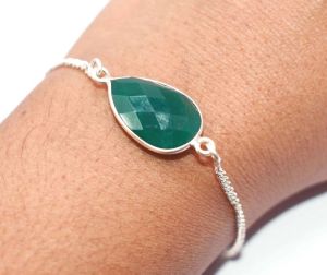 925 Sterling Silver Natural Green Onyx Bracelet