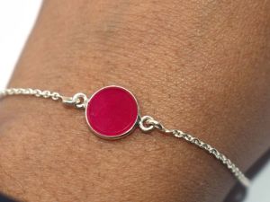 925 Sterling Silver Natural Hot Pink Chalcedony Bracelet