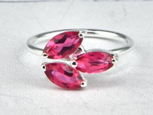 925 Sterling Silver Pink Tourmaline Quartz Prong Setting Ring