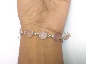 925 Sterling Silver Natural Rose Chalcedony Bracelet