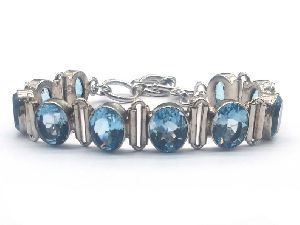 925 Sterling Silver Natural Sky Blue Topaz Bracelet