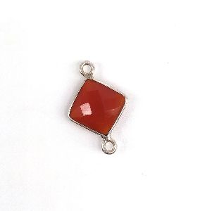 925 Sterling Silver Red Onyx Bezel Connector