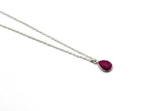 925 Sterling Silver Ruby Corundum Minimalist Bezel Necklace