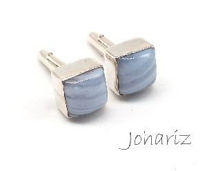Natural Blue Lace Agate 925 Sterling Silver Cufflinks