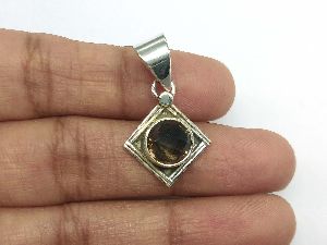 Natural Smoky Quartz Faceted 925 Sterling Silver Pendant