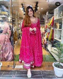 Stylish Pink Anarkali Kurti & Pant With Dupatta For women/Girls