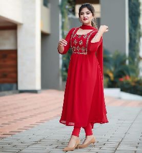 Stylish Red Kurti & Leggie With Dupatta For Women/Girls