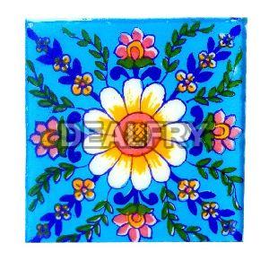 Multi-Floral Design Blue Pottery Tiles