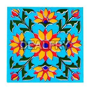 Flower Theme Based Design Blue Pottery Kitchen Tiles
