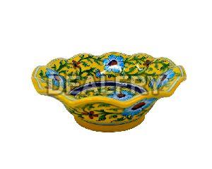 India Blue Pottery Bowl Hand Painted In Yellow Colour