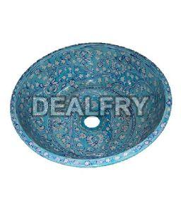 Round Blue Pottery Wash Basin at best price