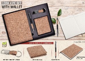 Cork 4 PC set cork notebook with wallet pen and key chain