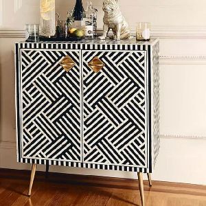 Bone Inlay Optical Design Bedside Console Table