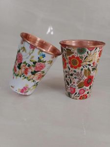 Designed And Printed Copper Water Glass Set Of 2 For Home Hotel Restaurant