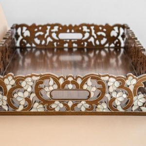 Middle East Wooden Serving Mother Of Pearl Tray Wholesale Ramadan 2022 Tray With Arabic Language