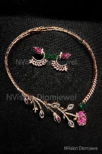 Rose Gold Natural Diamonds and Gemstones Necklace Set