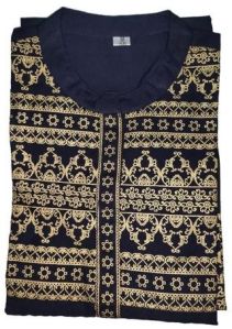 Blue and Golden Cotton Embroidered Kurti