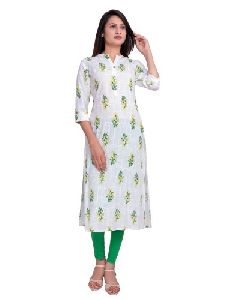 Rayon White Printed Kurtis