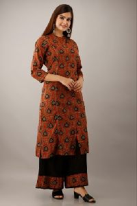 Red Cotton Printed Kurti Palazzo Set