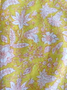 Yellow Cotton Printed Kurti Fabric