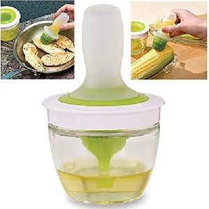 Glass Oil Pot with Silicone Brush Oil Dispenser