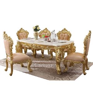 Wooden Carved Dining Table Set