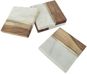 Wood Marble Coaster With Brass Edges